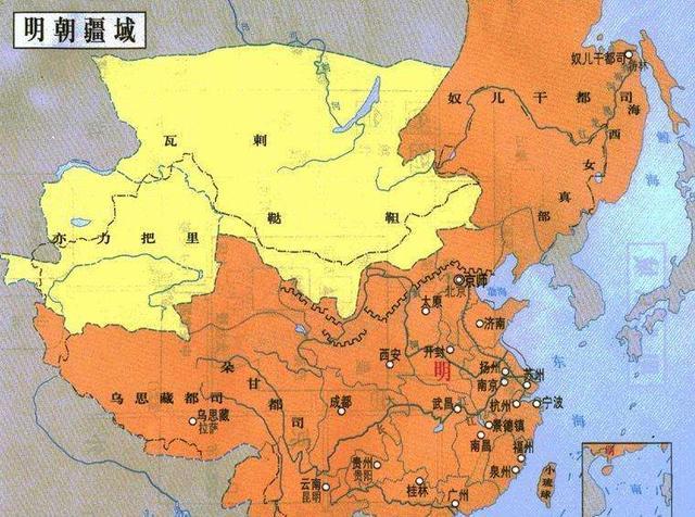 永乐时期的版图:据史料记载,明朝版图的最大值出现了明成祖朱棣时期.