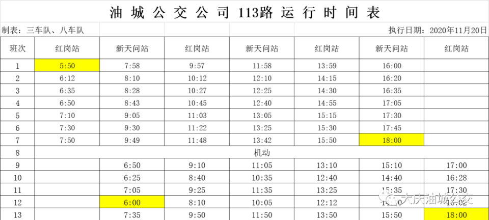 12路,113路公交车调整运行时间,运行时间表戳进