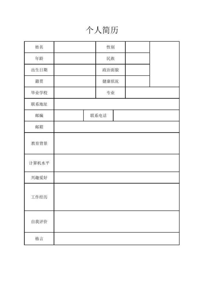 个人简历表求职简历表简历模板空白简历