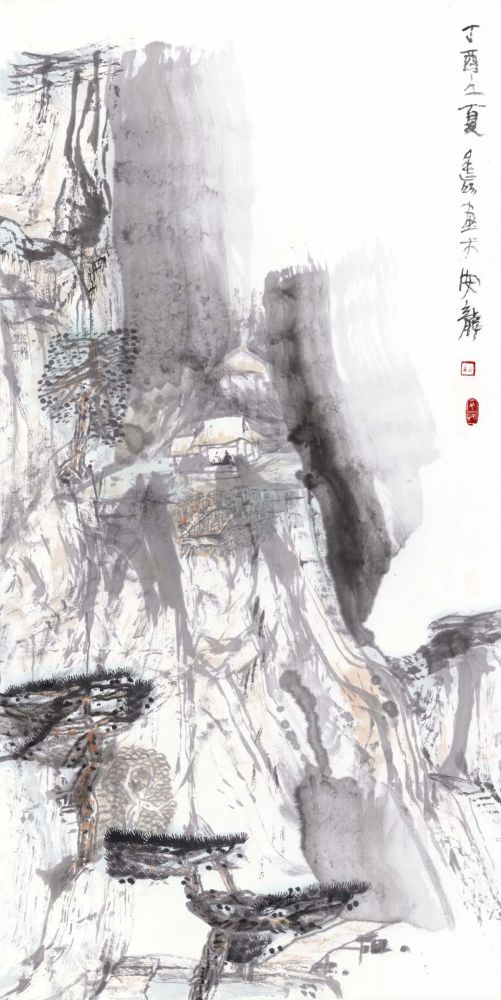 王金岭《荷花》 纸本设色 120cm x 69cm  2009年