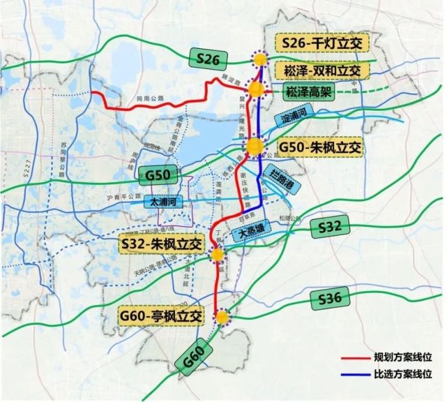规划草图江陵路-同周公路-锦淀公路-崧泽高架快速路,拟进行快速化改造