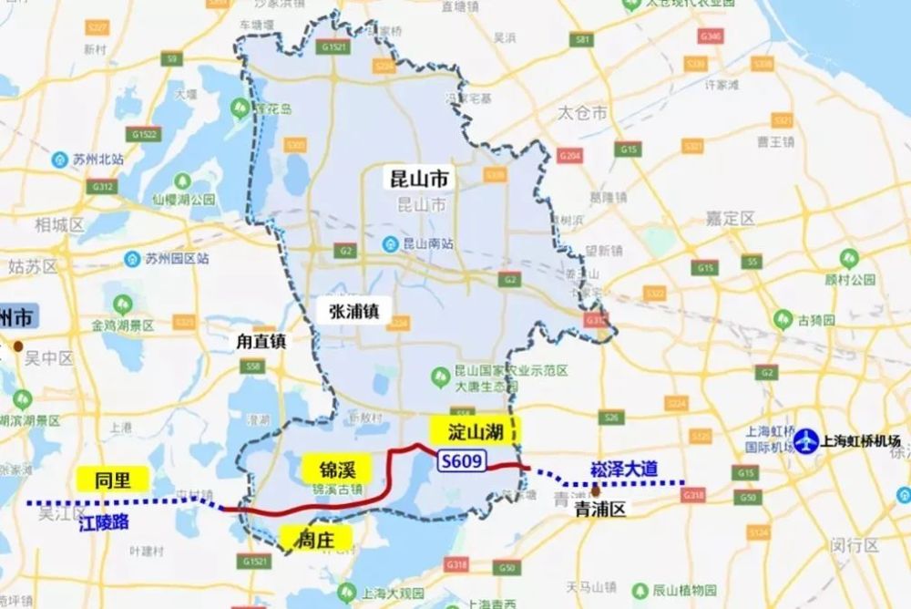 吴江大道-周湖线-金商公路-锦商公路是连接吴江,青浦,昆山三地的重要