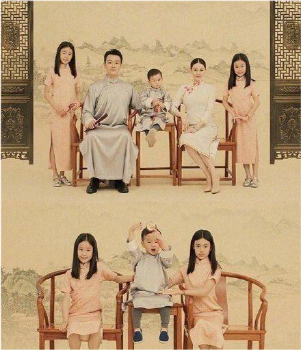 佟大为晒一家五口全家福,两个女儿站的位置惹争议,网友:摄影师出来