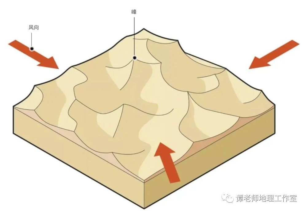 流的作用下,在山前或地形较复杂的地区可形成金字塔沙丘,蜂窝状沙丘等