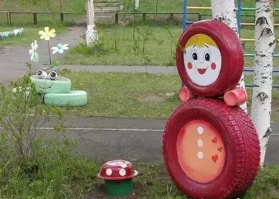 废旧轮胎diy制作,装扮出一个有意思的幼儿园环境