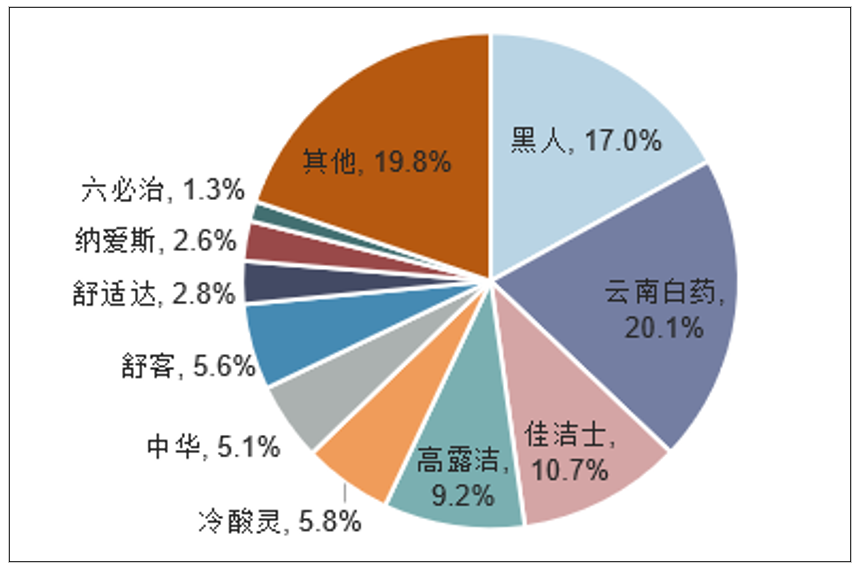 图表 2019年中国牙膏市场份额分布