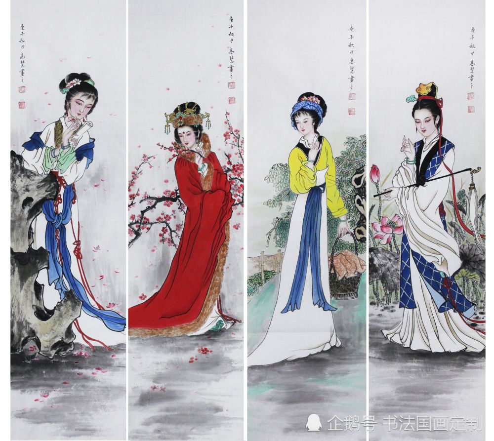 今天分享在线作品18幅,国家一级美术师作品选:中国古代四大美人图