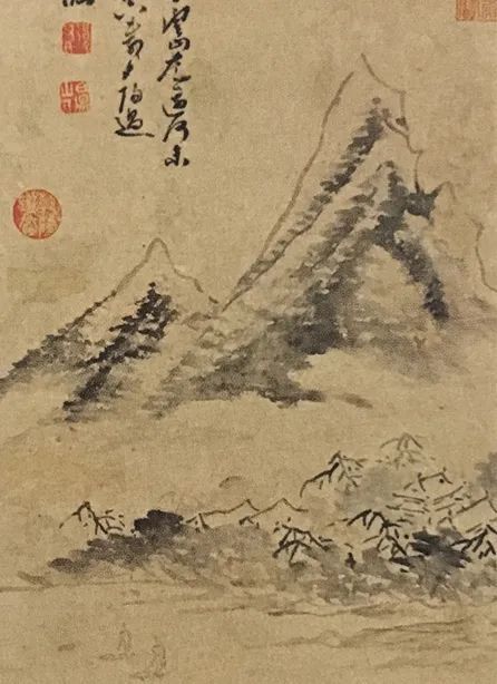 陈淳山水画常见有两种类别,一种是仿米家云山,皴染,点厾结合,云雾