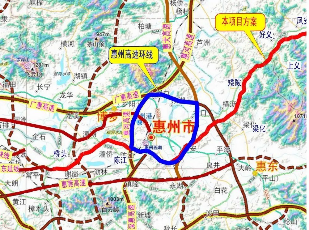 终点在潼湖镇长潭附近,接莞番高速公路桥头至沙田段,横穿惠州市惠州