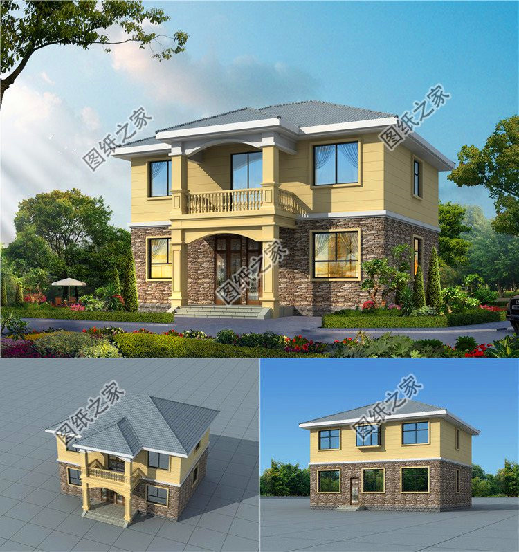 卧室×4,娱乐室,卫生间,阳台; 款式二:农村简单实用二层自建楼房设计