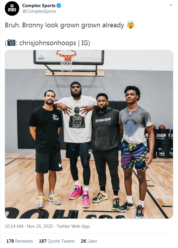 布朗尼长高了!最新身高直逼詹姆斯!父子一起为湖人征战nba?