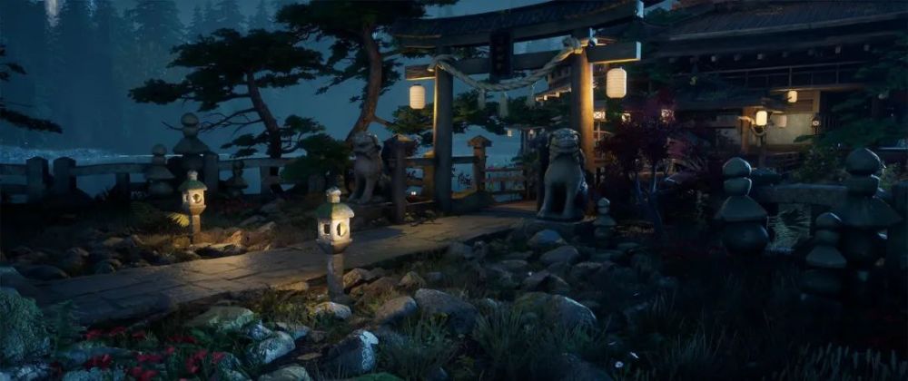 g站日涂 丨 h-f《古风夜景 湖边小镇》