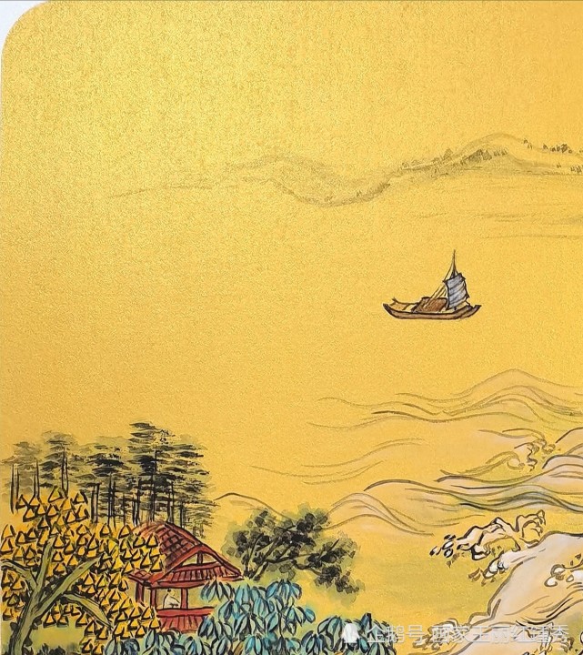 金笺纸春潮图王丽红钟秀画