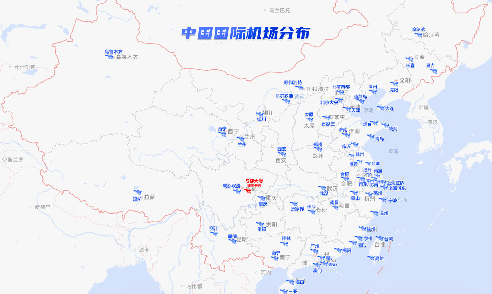中国国际航空机场分布图