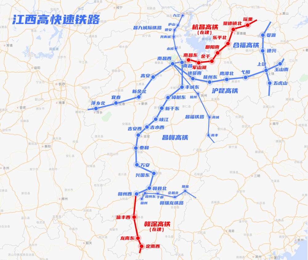 江西省高快速铁路运行建设图