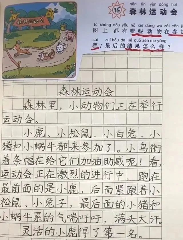 家长晒一年级学霸的看图写话,不仅语句流畅,还写出了"印刷体"