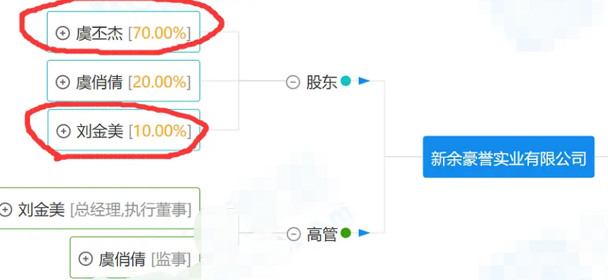 豪誉实业有限公司,刘金美就是该公司法人代表,股东为虞丕杰,虞俏倩,刘