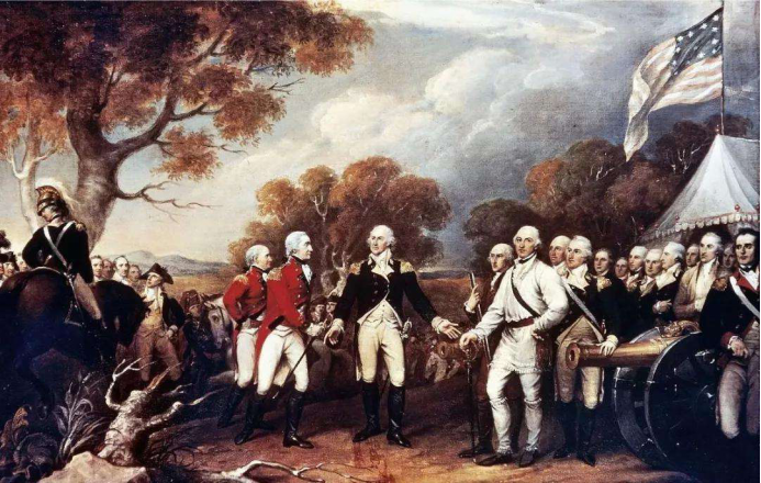 华盛顿在约克镇接受康瓦利斯投降