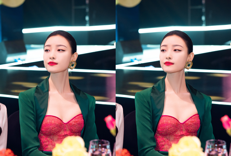 倪妮亮相时尚盛典,一颦一笑撩人心扉,红配绿礼服穿出满满高级感!