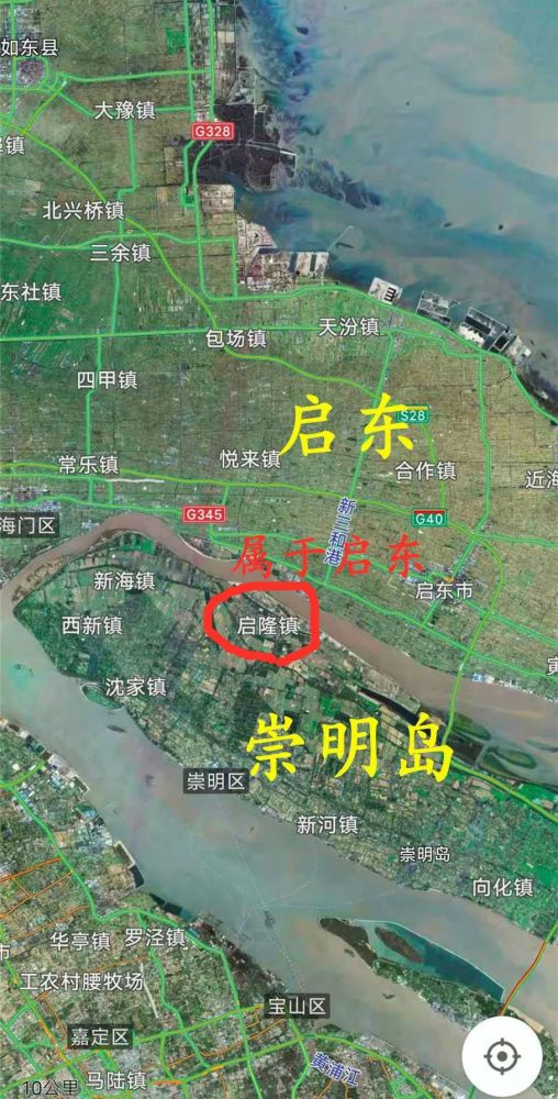 南通其实离上海最近的地方是崇明岛上的这块飞地,启东的启隆镇和海门