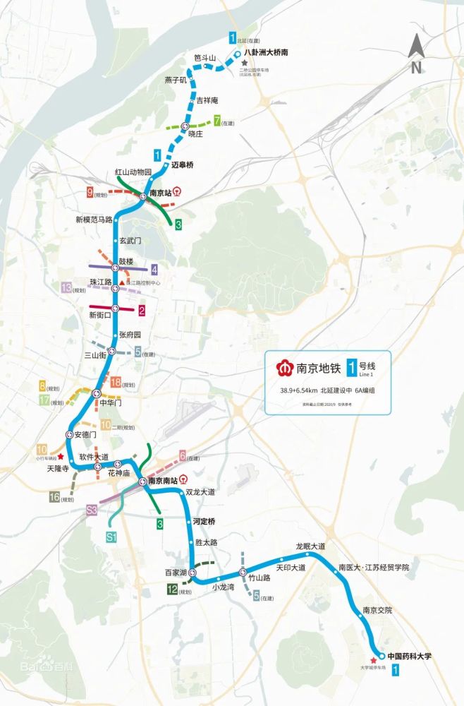 南京地铁1号线(含北延),图源见左下水印,侵删.