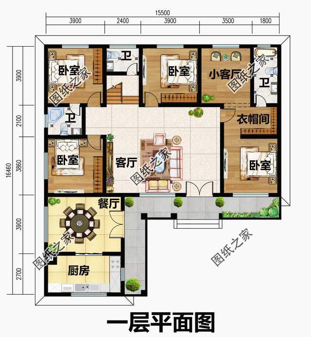 5米(含屋顶); 设计功能: 一层户型:客厅,厨房,餐厅,卧室x2,卧室(带