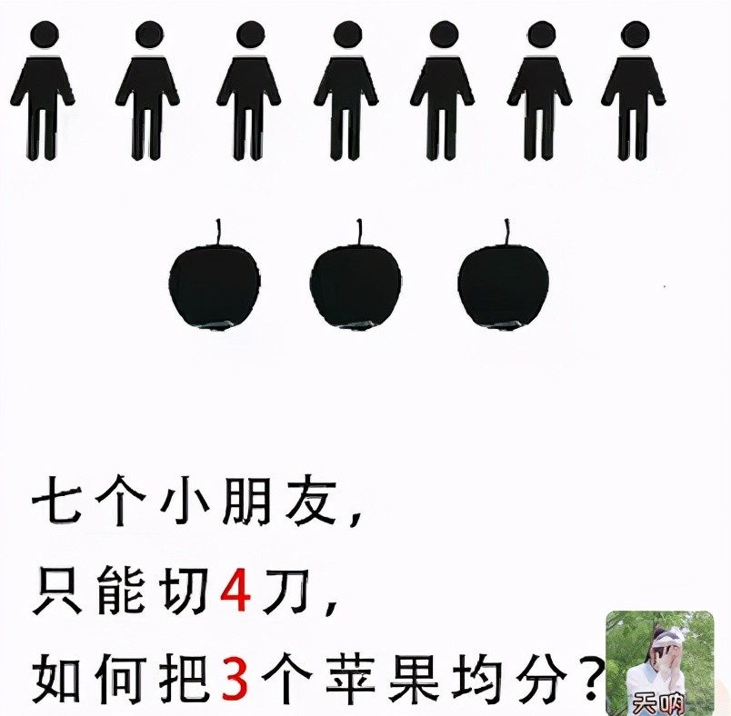 小学数学题引热议"7个人分3个苹果,只能切4刀,该咋分?