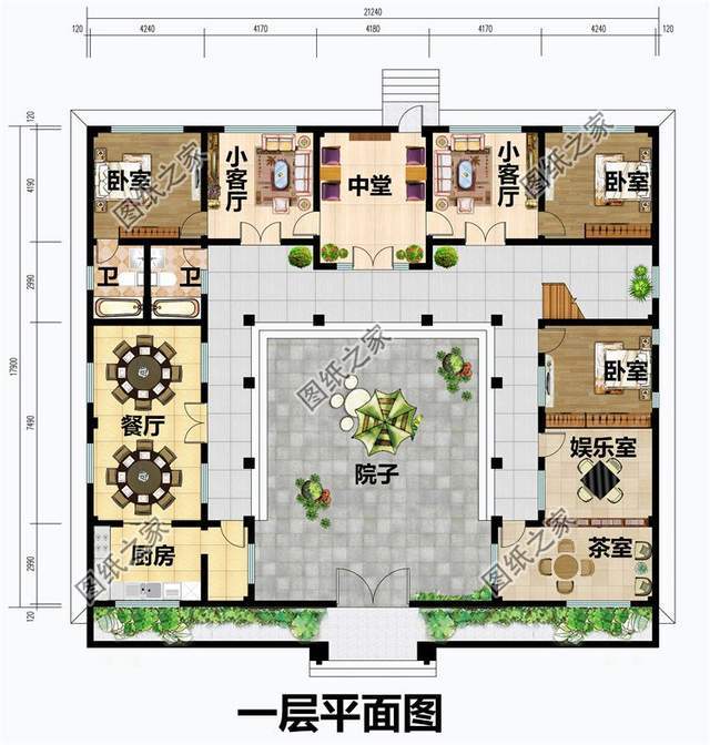 新式二层三合院效果图以及户型图风格大气美观图纸收藏不吃亏