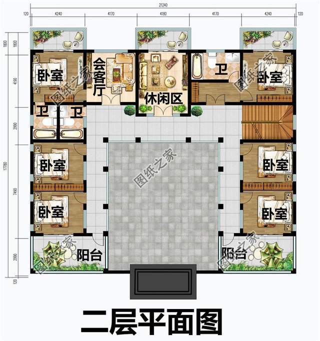 新式二层三合院效果图以及户型图风格大气美观图纸收藏不吃亏