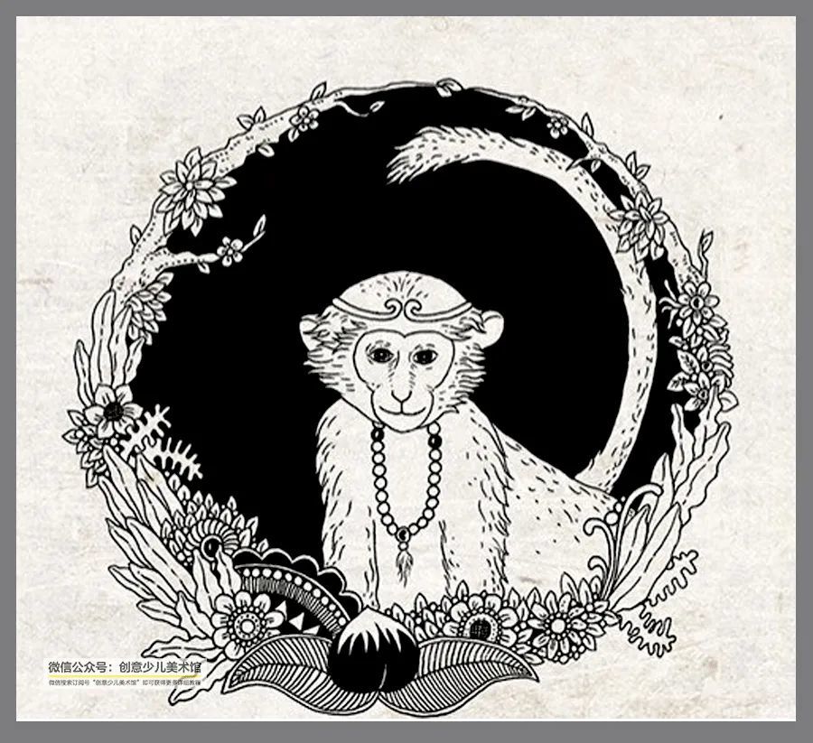 素材分享将十二生肖传统图案画成黑白装饰画学习线描的好素材