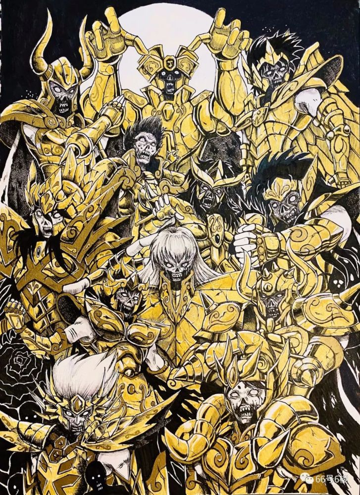 将12名黄金圣斗士全部画成厉鬼丧尸骷髅的形态