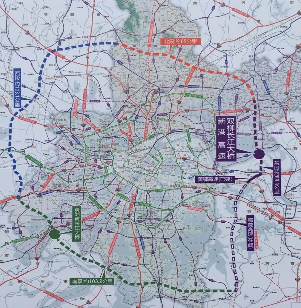 南段(江夏至鄂州段)约35公里,新港高速双柳长江大桥及接线约35公里,簰