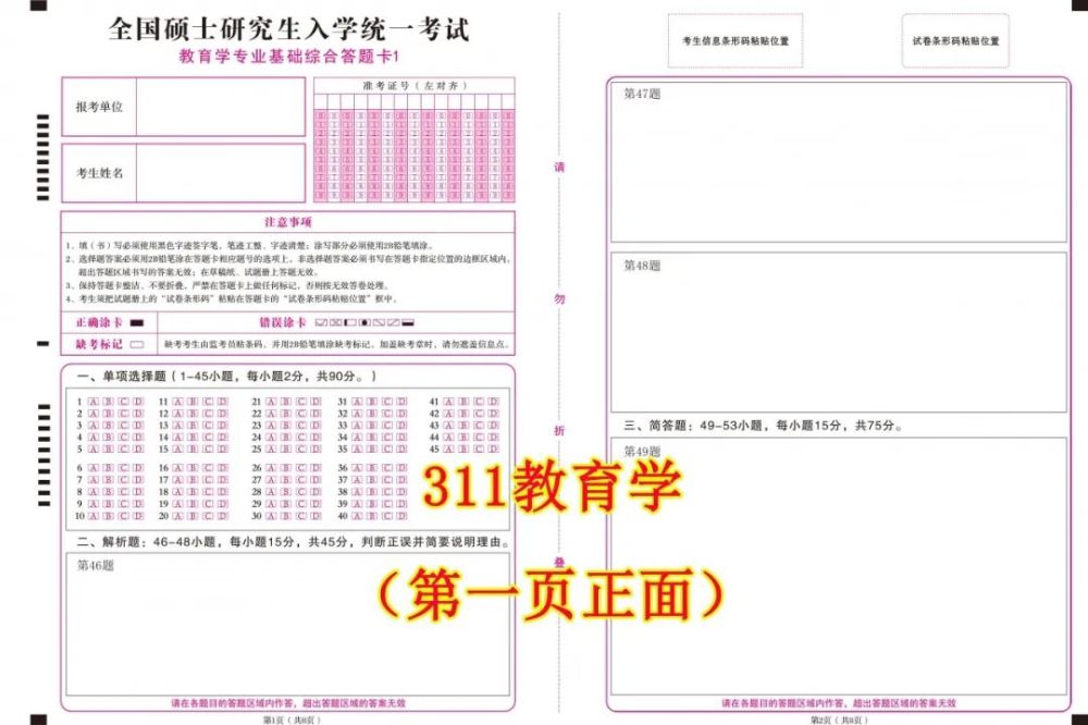 用心教育学考研|考前须知:答题卡填涂注意事项