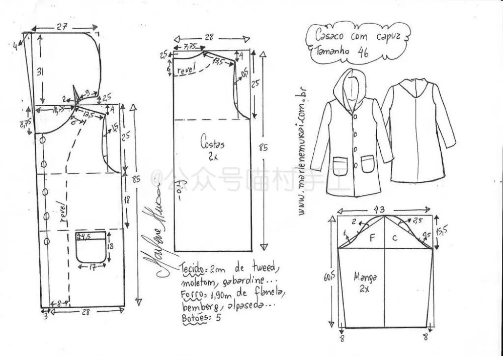 服装制作|10个码连帽大衣裁剪图,时髦过冬!