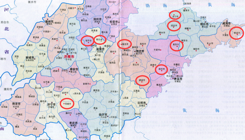 山东10个"百强县"分布图:青岛,烟台,潍坊各2个