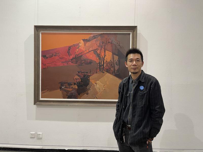 邓家杰与作品《渔歌唱晚之一.