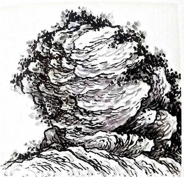 运用卷云皴的代表画家还有北宋的郭熙,其皴线向内卷曲,运笔以弧线为主