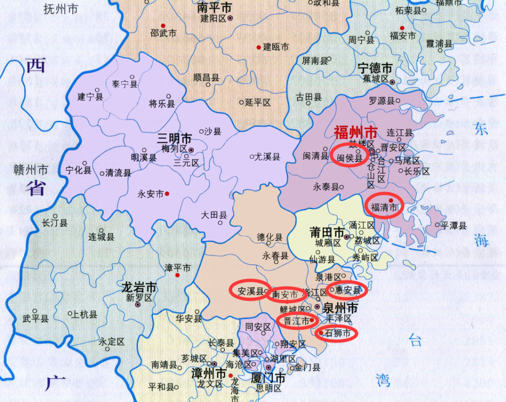 福建7个"百强县"分布图:泉州独占5个,闽西,闽北无缘