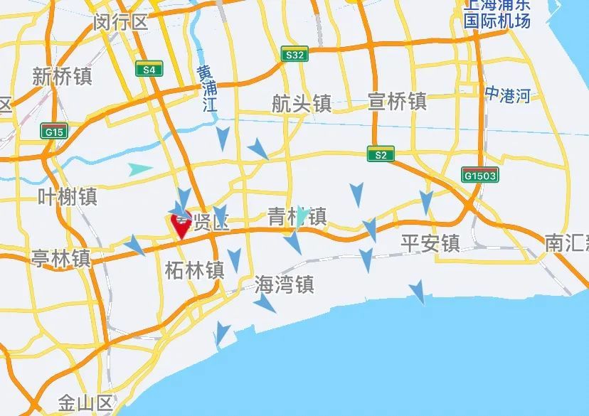 奉贤区近24小时风况分布图