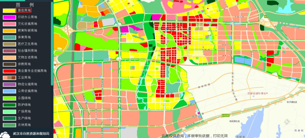 光谷东规划图(黄 住宅用地,红 商业用地