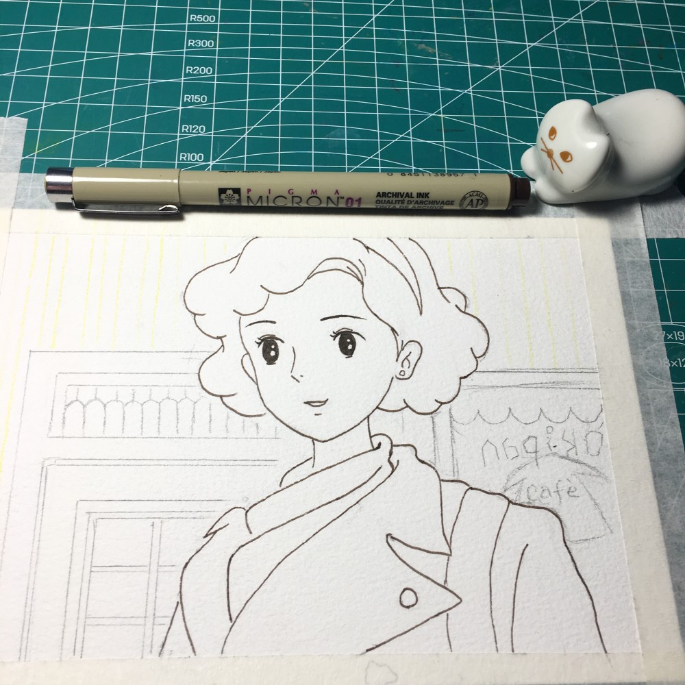打卡画100幅宫崎骏水彩画,第5幅,魔女宅急便(附线稿)