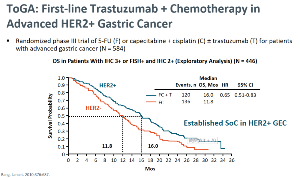 toga研究:晚期her2 胃癌一线曲妥珠单抗 化疗中位os结果此外,通过这个