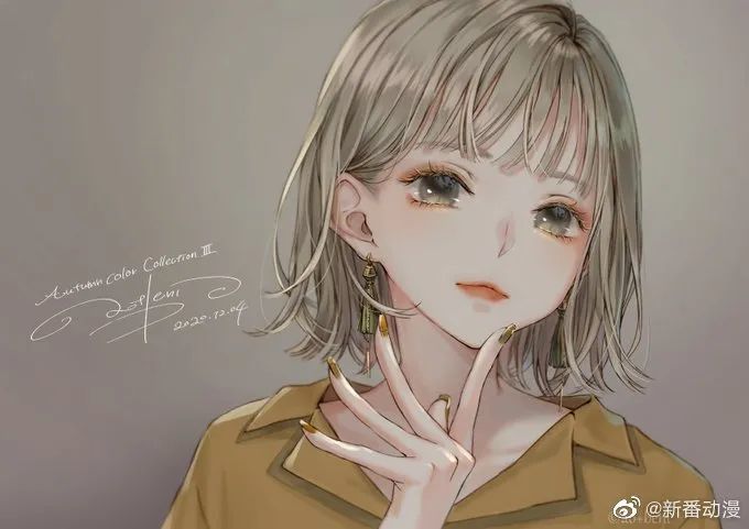 一组温柔系美少女插画水汪汪的大眼睛太通透了