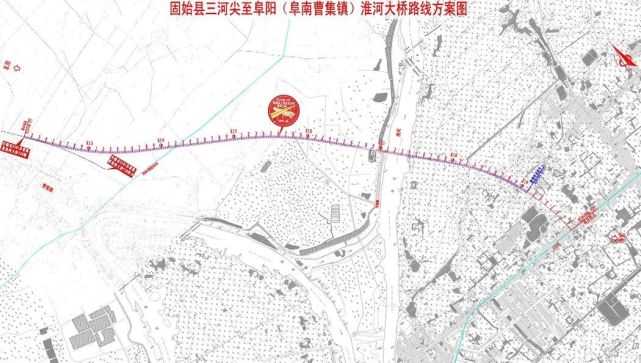 项目北起阜南县曹集镇,顺接安徽省规划道路s252阜曹路,向东南跨越淮河