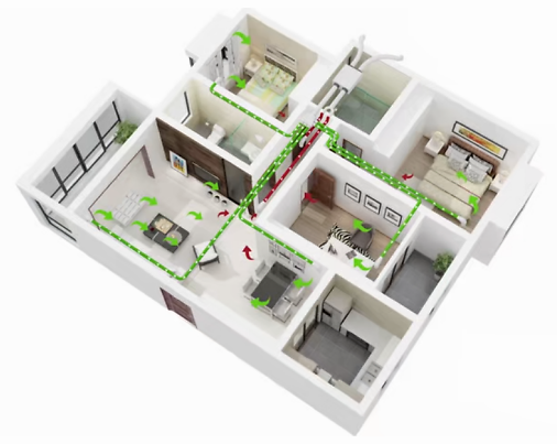 将屋内的空气排到室外,这一进一出就构成了一个完整的全屋新风系统