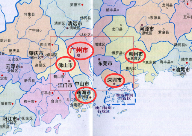 广东省的21个百强区城市广州,深圳,佛山,珠海,惠州均位于珠三角地区