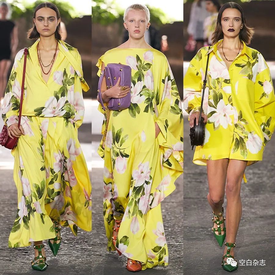 gucci2021春夏系列,gucci2021春夏秀场 gucci 2021 春夏系列造型 valentino 秀场上的黄色造型,点缀了大朵