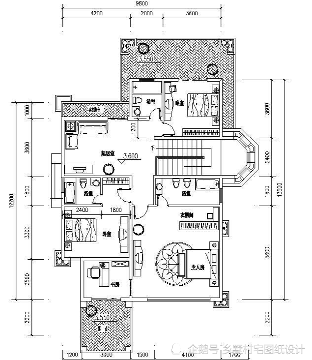 在农村9.8x12米二层带地下室欧式豪宅,半独立厨房 超大落地窗