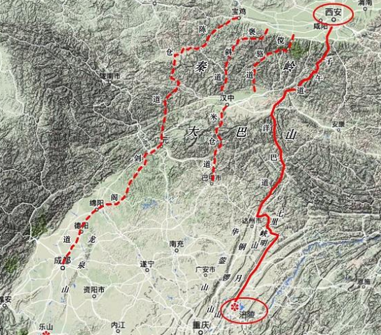 以下为子午道地图司马光《资治通鉴》记载此事时沿袭了汉书说法"莽以