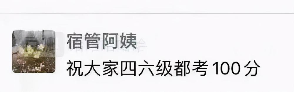 阿姨:我祝大家考试顺利啊 ,四六级全部考100分.